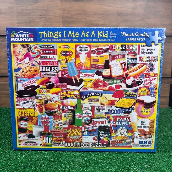 VTG‎ Things I Ate As A Kid Snacks White Mountain 1000 Piece Jigsaw Puzzle Family - Picture 1 of 6